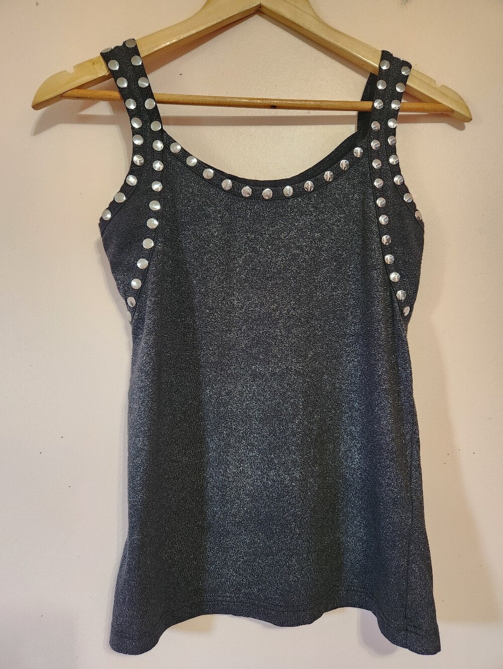 Wrangler Y2K Charcoal Metallic Shimmer Silver Studded Scoop Neck Tank Top Grunge